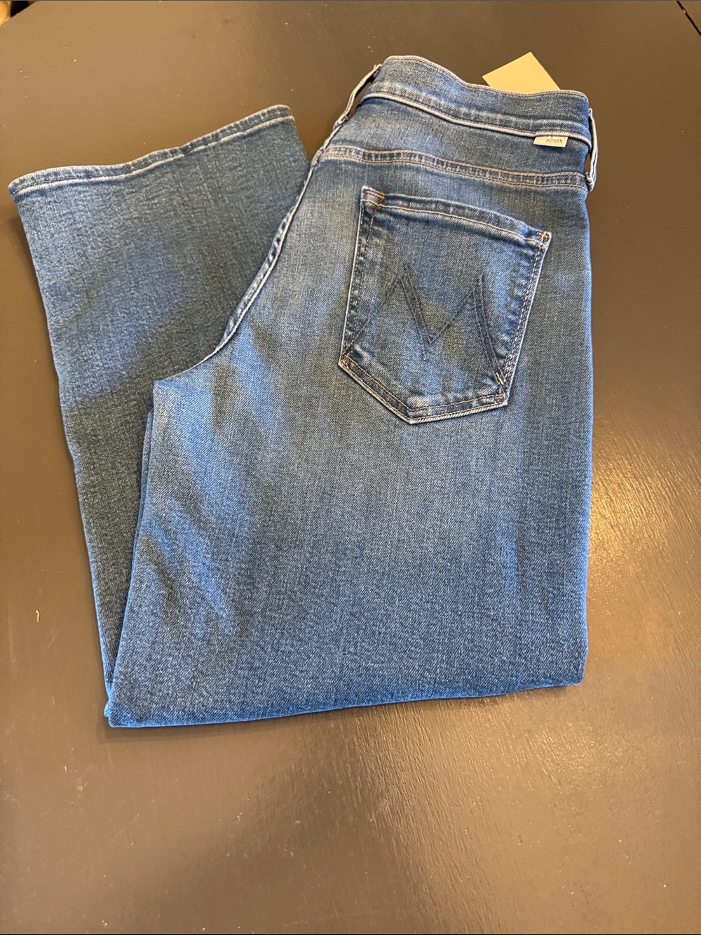 MOTHER Mid-Blue Denim Jeans with Pink Logo Tag